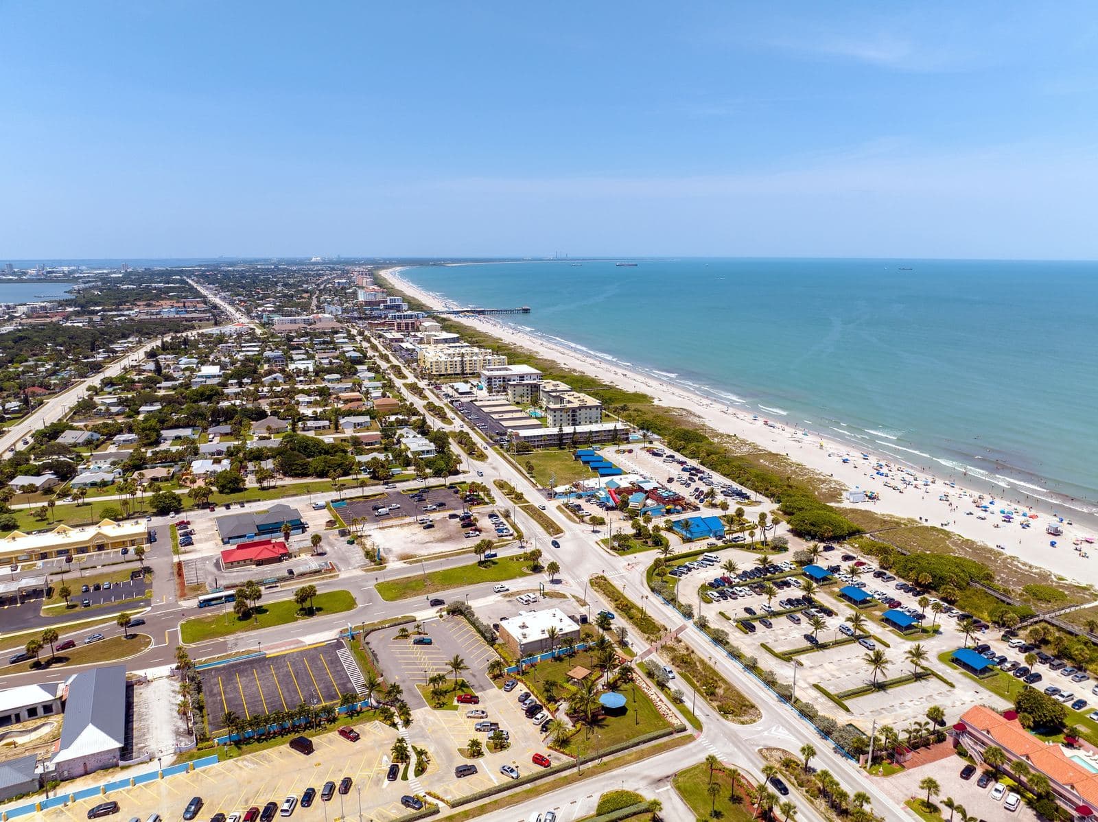 Aerial view of the Space Coast shoreline at Cocoa Beach